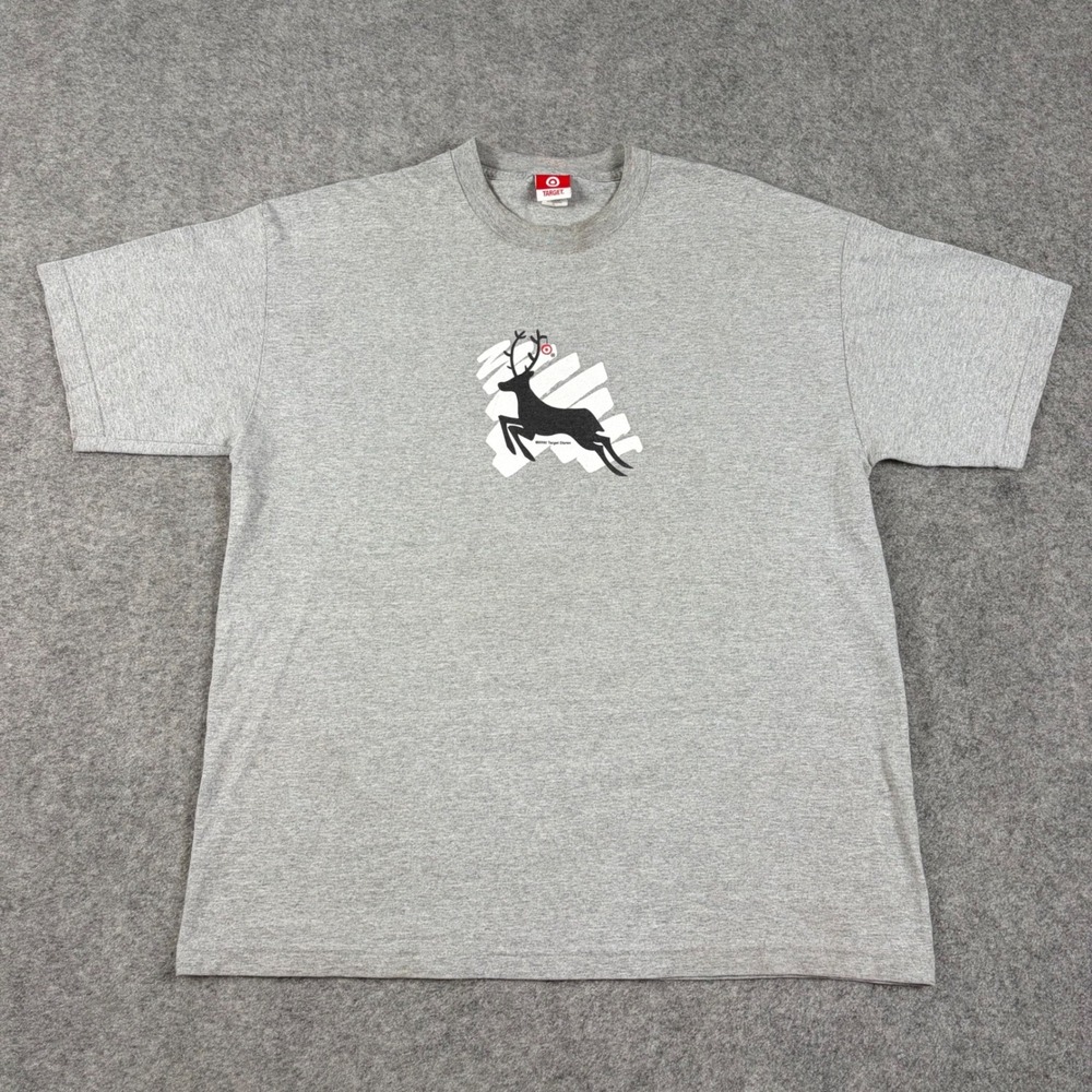 Target T Shirt Mens XL Vintage 2000 Reindeer Graphic Heather Gray Made in USA